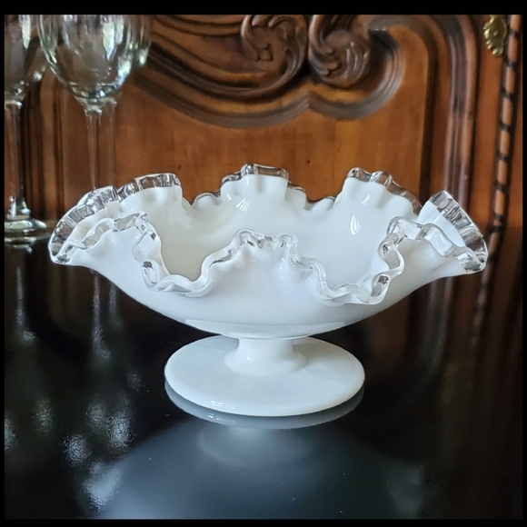 Fenton Other - Vntg Fenton "Silver Crest" 8 1/2" Milk Glass & Clear Compote